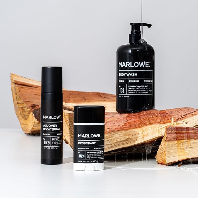 MARLOWE. No. 103 Body Wash 15 oz Pump, Cedarwood + Sea Salt, Energizing & Refreshing Shower Gel, Willow Bark & Green Tea Extracts, Cleanses, Moisturizes, Smooths & Nourishes, Fresh & Zesty Scent-FemmiqueWomen