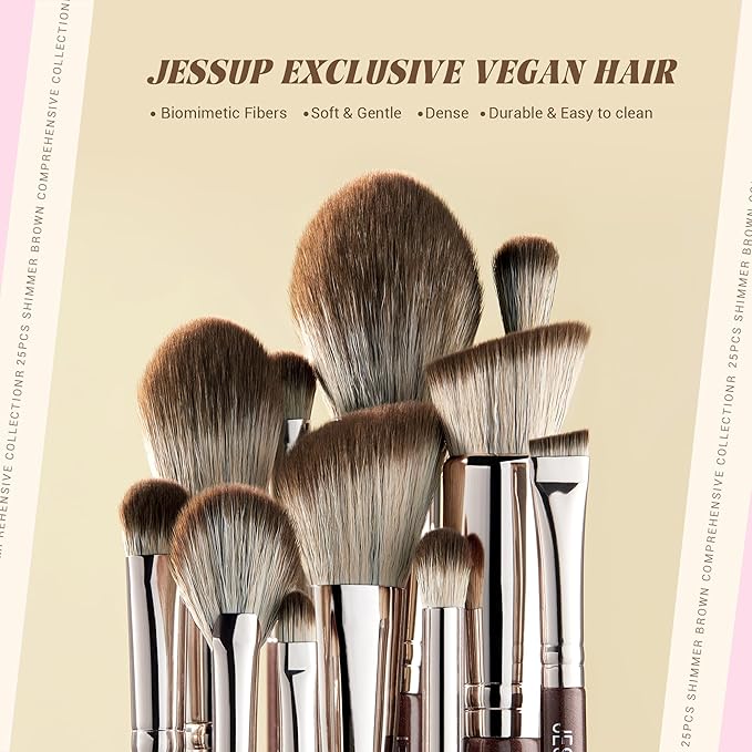 Jessup Makeup Brushes Set Professional 25pcs Premium Synthetic Make up Brushes for Foundation Eyeshadow Blending Concealer Blush Contour Bronzer Eyeliner Eyebrow, Shimmer Brown T511-FemmiqueWomen
