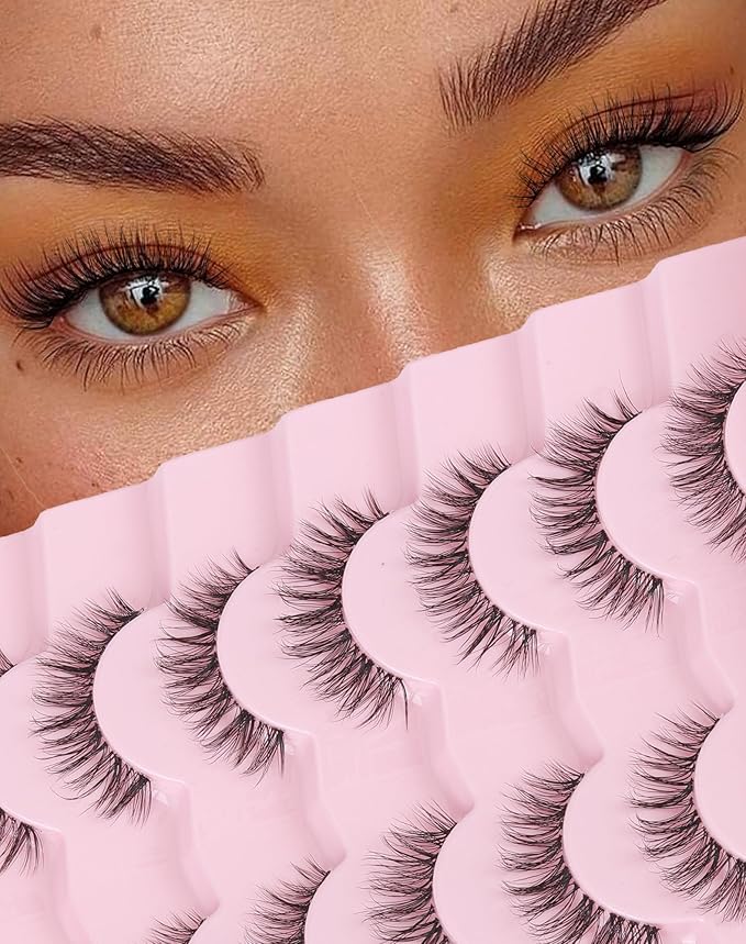 Lashes Short Natural Everyday Wispy Eyelashes Clear Band Flared Strip Eyelash Soft Lash Fluffy Pack 7 Pairs SF-09-FemmiqueWomen