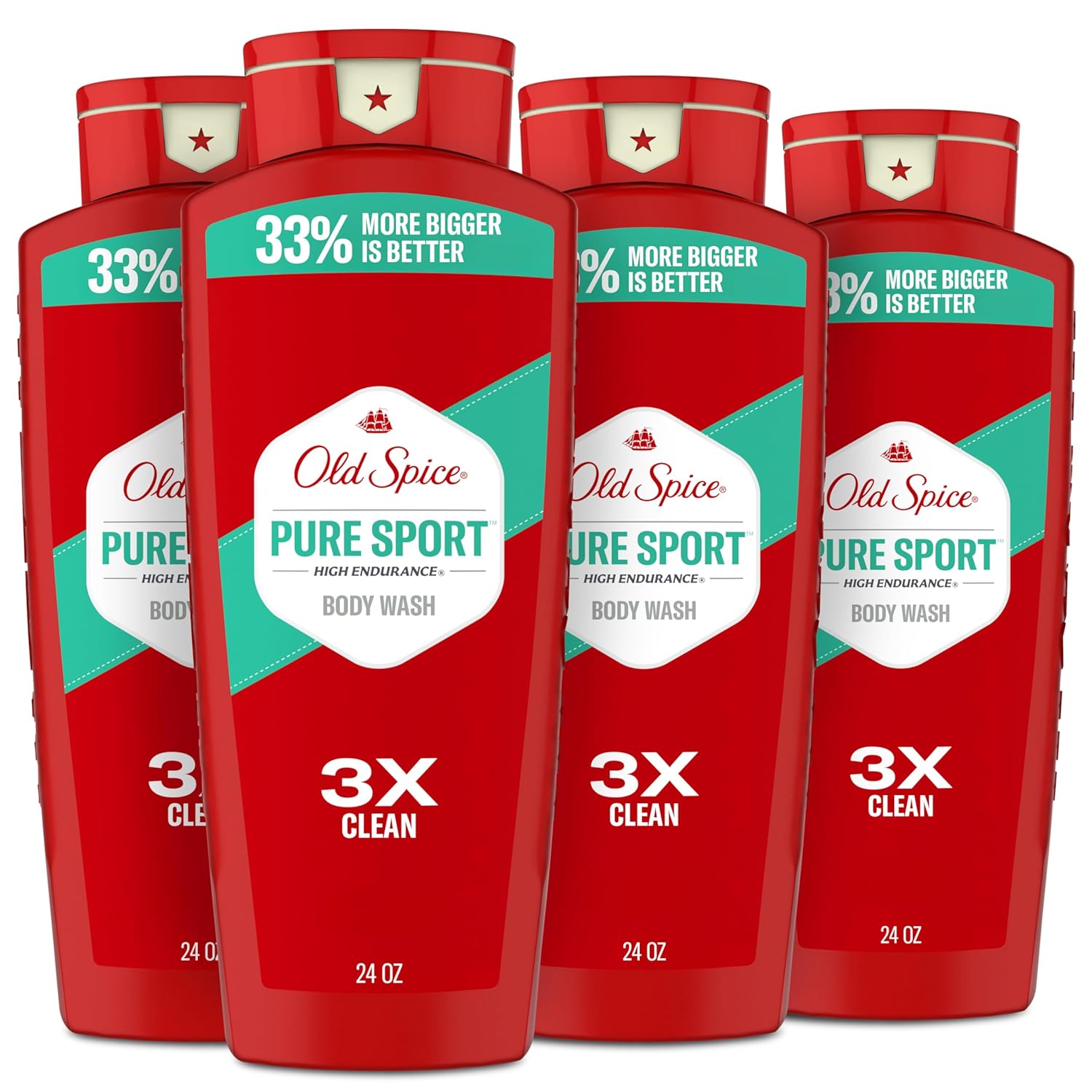 Old Spice Refreshing Body Wash for Men, High Endurance, 3X Defense, 24/7 Shower Fresh with Long Lasting Scent, Pure Sport Scent, 24 oz (Pack of 4)-FemmiqueWomen