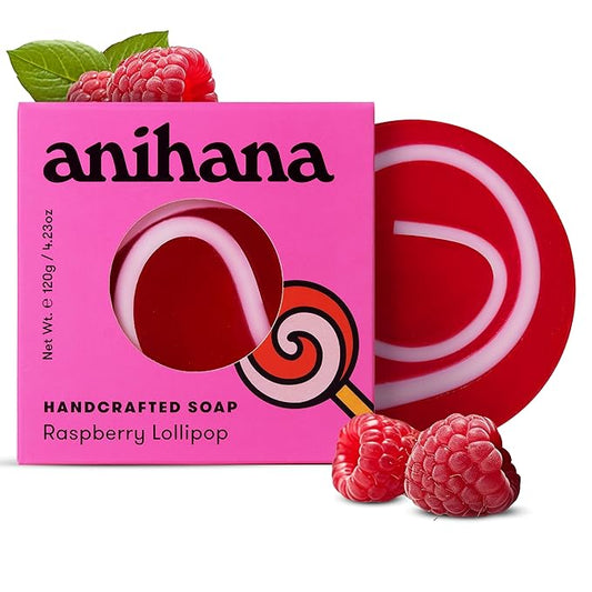 ANIHANA Handcrafted Natural Soap with Coconut Oil, Gentle Cleansing, Paraben Free, Refreshing Raspberry Lollipop Scent, 4.23 oz-FemmiqueWomen