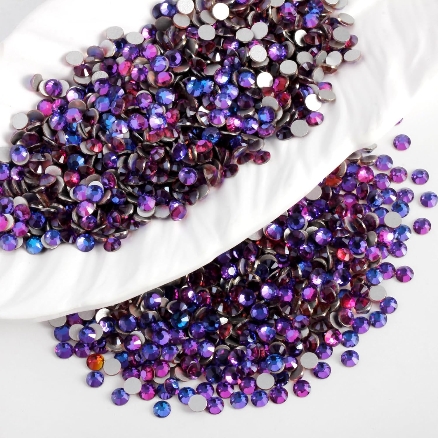 2000 PCS SS12 Flatback Rhinestones,12-Facet Diamond-Cut Glass Gems for Nail Art,Clothing,DIY Crafts,Glue-On Decoration Stones with Silver Backing,Purple Velvet-FemmiqueWomen
