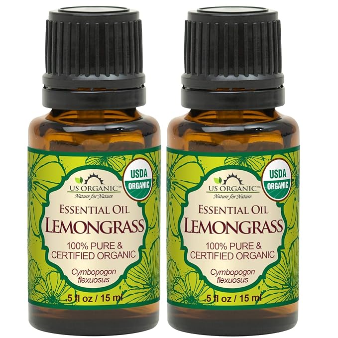 US Organic 100% Pure Lemongrass Essential Oil, USDA Certified Organic, Extracted by Steam Distillation Method, for Hair, Nail Polish Remover, Bees Attraction, and More. 15 ml, Value 2 Pack-FemmiqueWomen