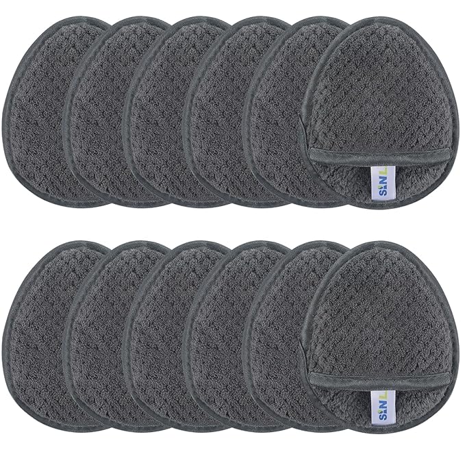 SINLAND Reusable Makeup Remover Pads For Face,Eye,Lips Microfiber Gentle Facial Cleansing Cloths for All Skin Types Friendly for Makeup Remover With Laundry Bag 5.1inchx3.93inch Gray Pack of 12-FemmiqueWomen
