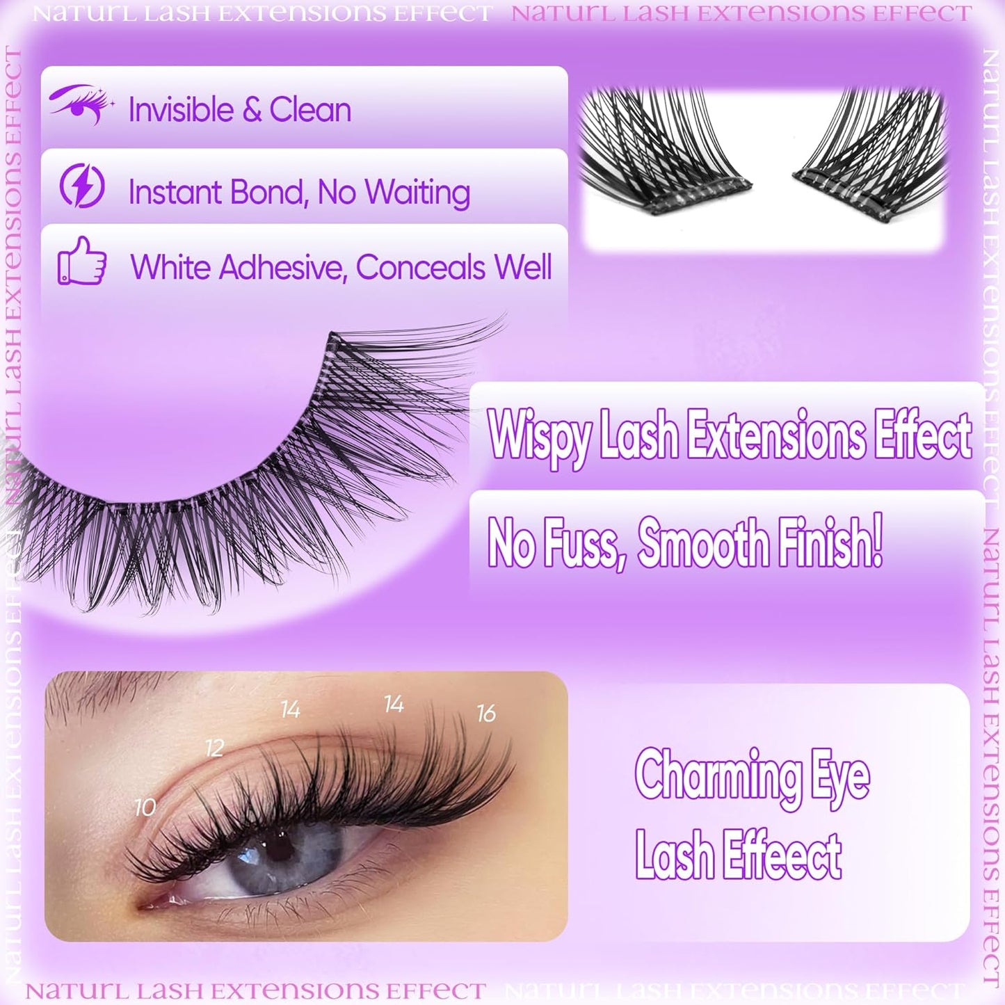 Self Adhesive Eyelash Clusters Natural Self Adhesive Lashes Cluster No Glue Eyelashes Press on Lashes Pre Glued Wispy Cluster Eyelash Extensions 8-16mm 120Pcs by zenotti-FemmiqueWomen