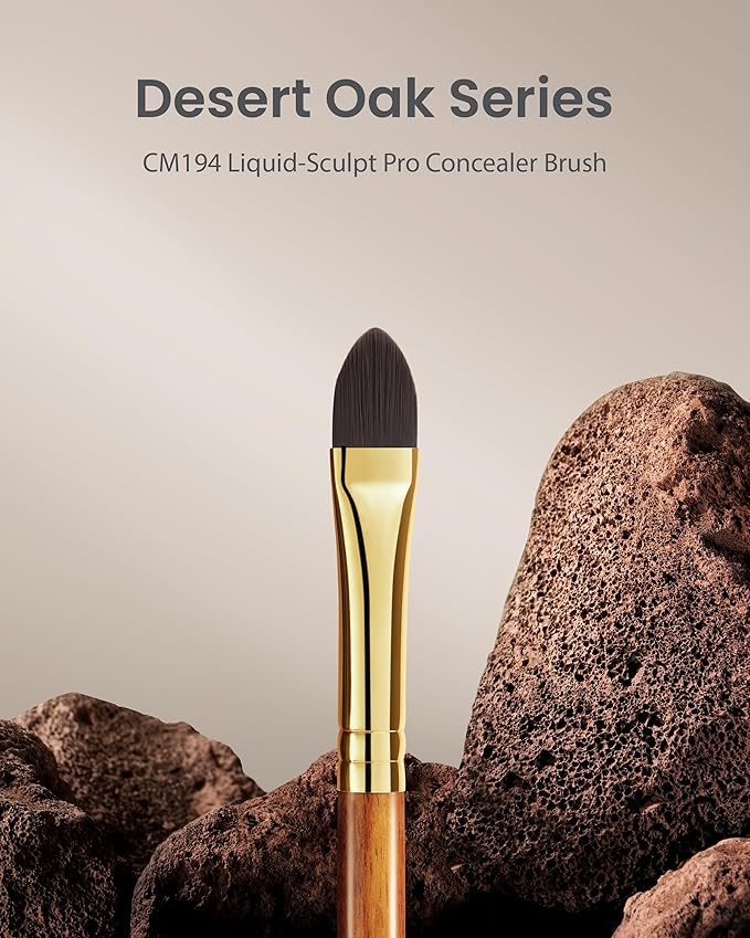 Desert Oak Series Liquid-Sculpt Pro Concealer Brush - Wide Teardrop Head for Under Eyes & Redness, Bubinga Wood, Brass Ferrule (CM 194)-FemmiqueWomen