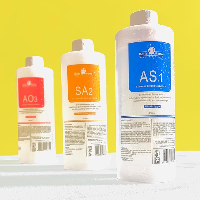 BRÜUN Hydrogen Oxygen Facial Machine Serums for Facial Cleansing – A Pack of 400ml 3 Aqua Peeling Solution AS1, SA2, and AO3 –Skin Care Hydra Solution for Vacuum face Cleaning Jet for Home and Spa-FemmiqueWomen