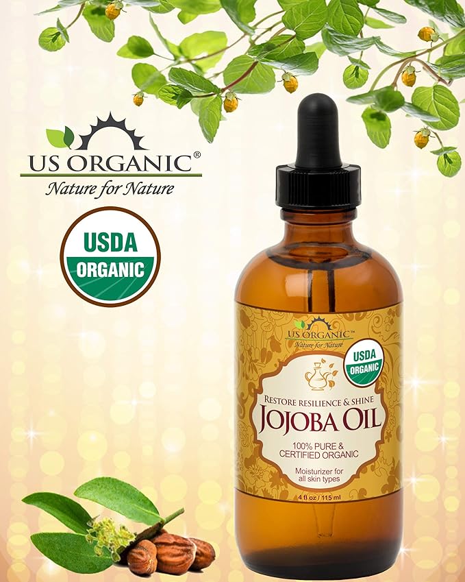US Organic Jojoba Oil, USDA Certified Organic,100% Pure & Natural, Cold Pressed Virgin, Unrefined, Haxane Free, Sourced from Middle East Directly (Medium (4oz, 115ml))-FemmiqueWomen