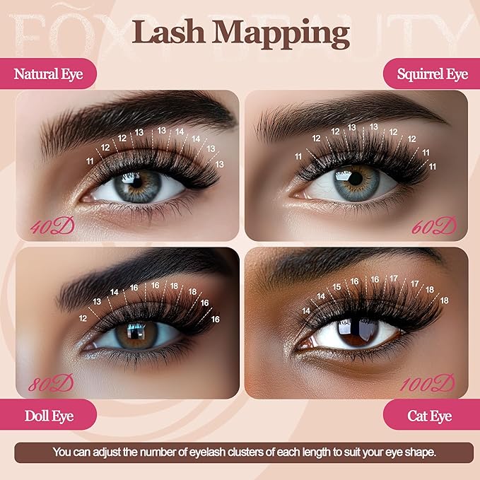 Lash Clusters 640PCS - Natural Fluffy Lash Clusters 40D+60D+80D+100D Fluffy Wispy Lash Clusters D Curl Lash Extension 11-18MM Individual Lash Clusters Cluster Eyelash Extensions for Beginners-FemmiqueWomen