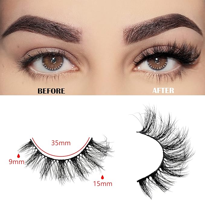 FARRED Cat Eye Lashes Short Natural Eyelashes 15mm Fluffy Wispy Strip Eyelash 14 Pairs Cute Natural Fake Lashes Packs Small Full Pestañas Set (F10 | 9-15mm)-FemmiqueWomen