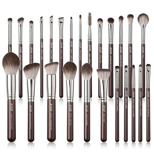 Jessup Makeup Brushes Set Professional 25pcs Premium Synthetic Make up Brushes for Foundation Eyeshadow Blending Concealer Blush Contour Bronzer Eyeliner Eyebrow, Shimmer Brown T511-FemmiqueWomen