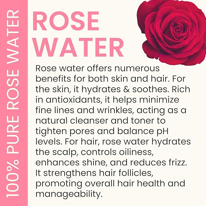 Rose Water Facial Toner - 32oz Bulk Alcohol-Free Vegan All Natural Refreshing for Face and Hair - Uplifts, Calming & Soothing for All Skin Types-FemmiqueWomen