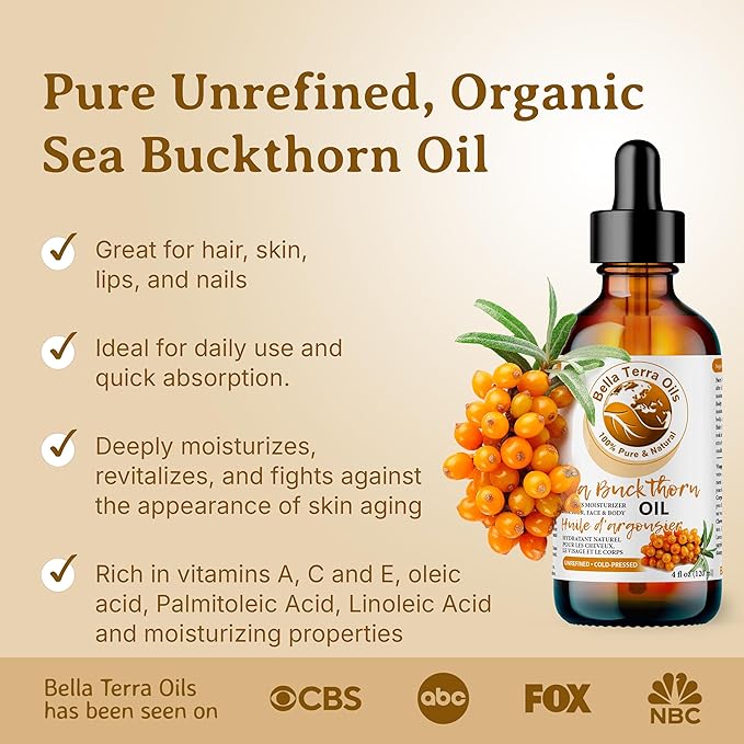 Bella Terra Oils - Seabuckthorn Berry Oil 4oz - Experience Nature's Luxurious Touch, Brimming with Vitamin E & Carotenoids, Transcend Ordinary Skincare-FemmiqueWomen