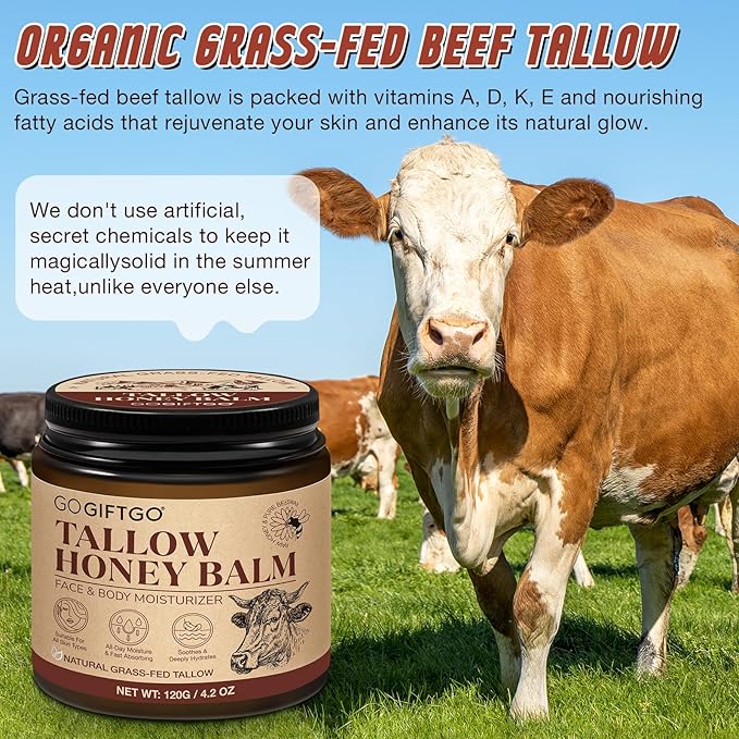 Beef Tallow for Skin,Tallow and Honey Balm,Beef Tallow for Face,Tallow Face Moisturizer,Natural Moisturizer Hydrates,Deeply Nourishes the Skin, Enhances Natural Radiance (1pcs)-FemmiqueWomen