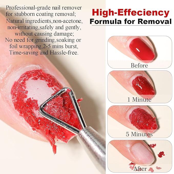 2PCs Gel Nail Polish Remover - 30ML,Fast & Easy, with Roller Cuticle Oil, No Need to Wrap and Soak, Remove Gel Polish in 2-5 Minutes at Home, No Damage to Nails, with Cuticle Pusher Tool,Nail File-FemmiqueWomen