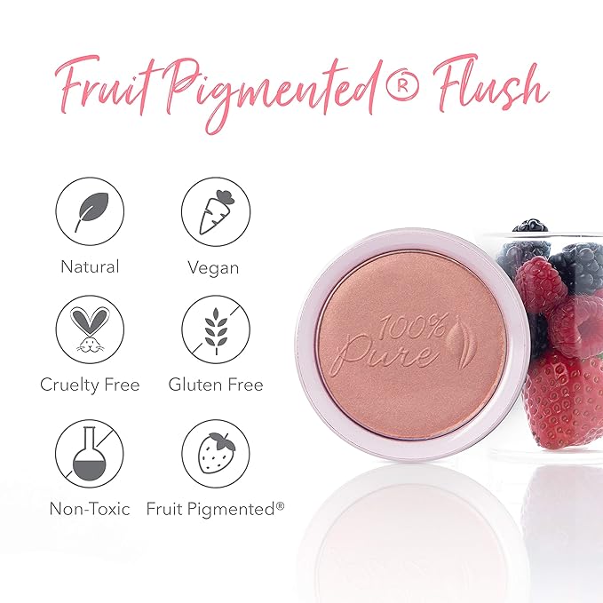 100% PURE Powder Blush (Fruit Pigmented), Peach, Soft Shimmery Finish, Nourishes Skin w/Rosehip Oil, Cocoa Butter, Natural Makeup (Neutral Peach w/Bronze) - 1.81 oz-FemmiqueWomen