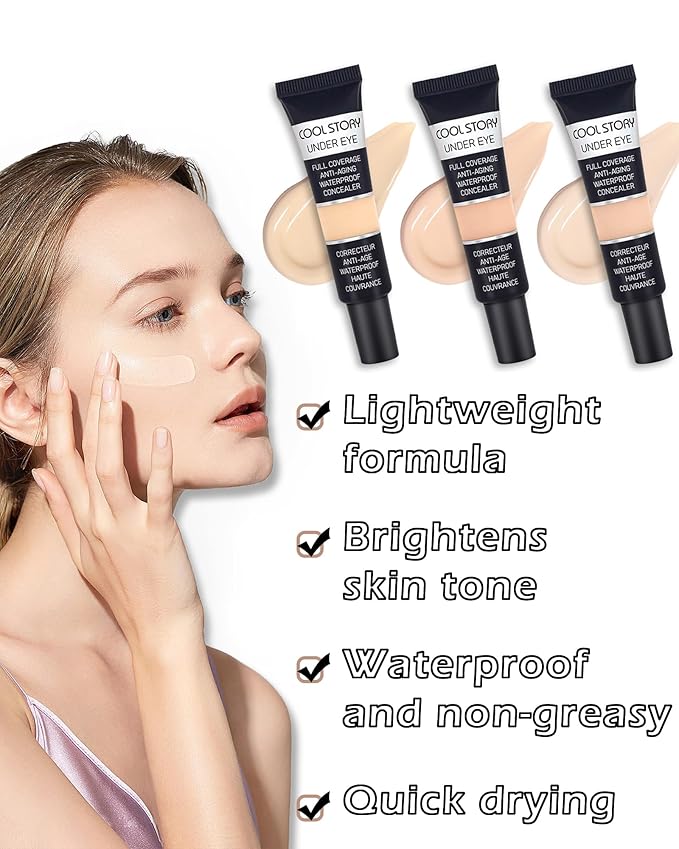 2 PCS Under Eye Concealer Full Coverage, Waterproof Color Correcting Concealer All Day Coverage Dark Circles, Puffiness, Redness, Lightweight Cream Foundation Brightener, Natural Matte Finish, Neutral-FemmiqueWomen