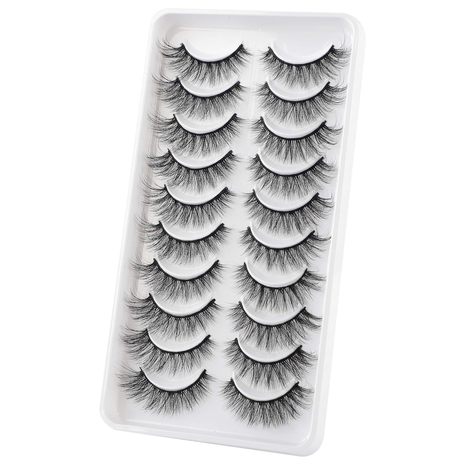 JIMIRE Fake Eyelashes Natural Look Fluffy Wispy False Lashes Cat-Eye Lashes with Thin Band Lightweight Fake Lashes 10 Pairs Pack-FemmiqueWomen