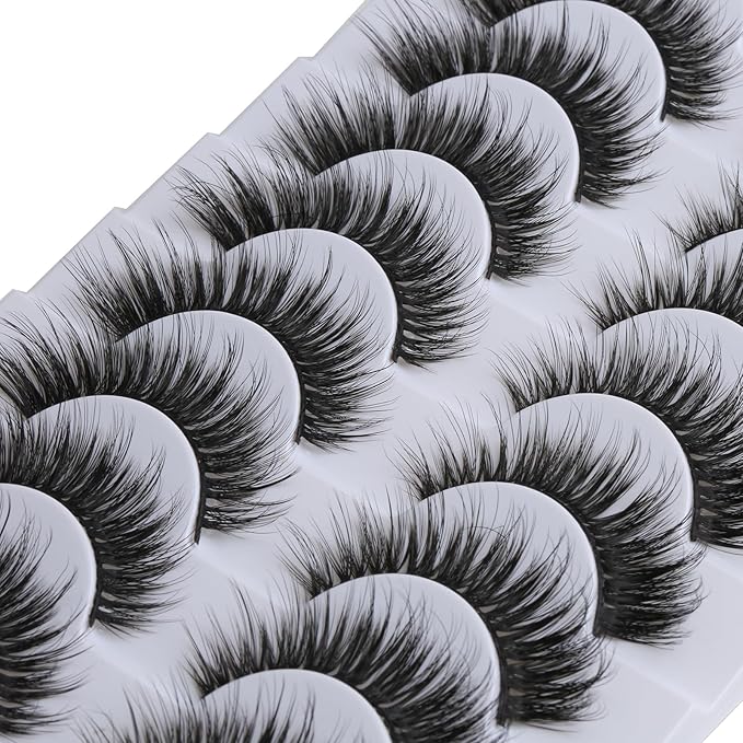 SUNWELL False Eyelashes 15mm Mink Lashes Cat Eye Lashes 8D Fluffy Wispy Foxy Eye Fake Lashes Strips Natural Look Faux Mink Lashes 10 Pairs Pack-FemmiqueWomen