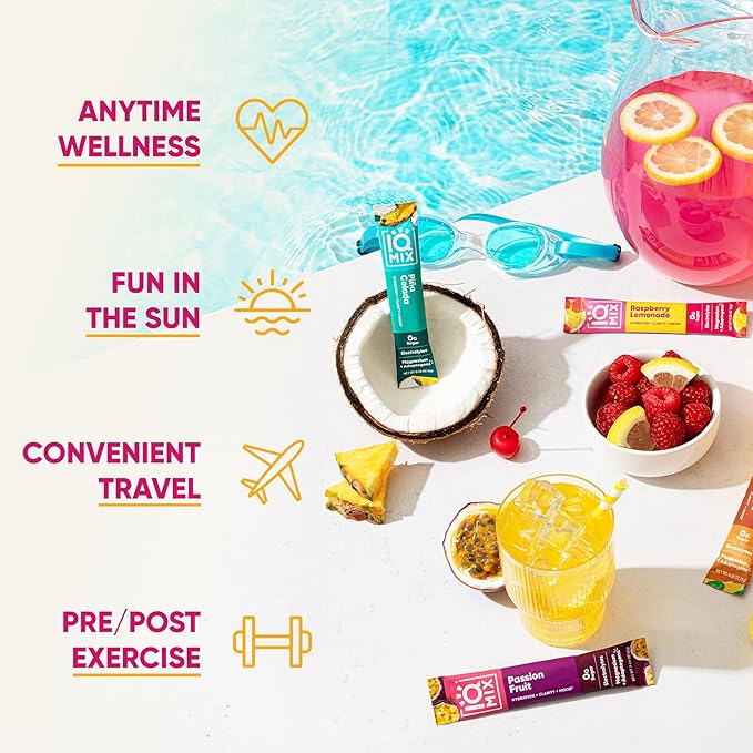 IQMIX Hydration Electrolyte Powder – 4-in-1 Formula for Hydration, Mental Clarity, Mood and Recovery – Sugar-Free Drink Mix, Keto, Magnesium L-Threonate, Lion’s Mane – 20 Count Vacation Variety Pack-FemmiqueWomen