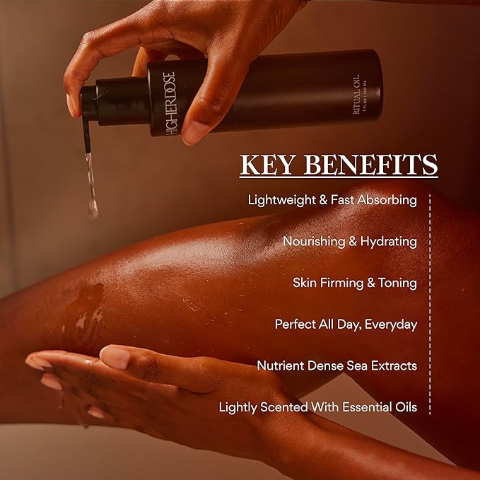 HigherDOSE Ritual Oil - Ayurvedic Daily Nourishing Body Oil for Dry Skin - Moisturizing Body Oil Enriched with Sea Buckthorn & Essential Oils to Deliver Nourished, Toned & Glowing Skin (5 Fl Oz)-FemmiqueWomen