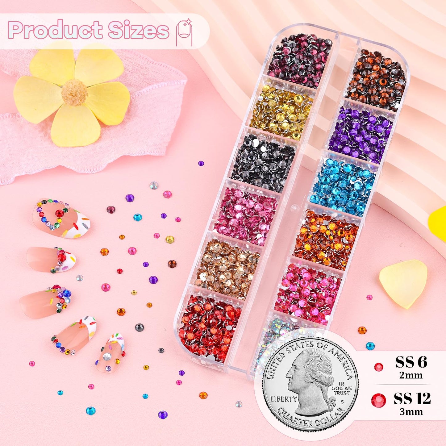 10000Pcs Small Resin Rhinestones for Nail Art, Colorful 2/3MM Flatback Bedazzling Gems, Nail Rhinestones and Gems Crystals Charms for Acrylic Tips Manicure Decor-FemmiqueWomen