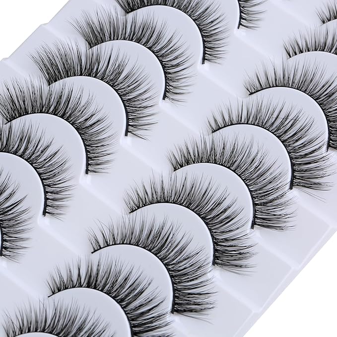 SUNWELL False Eyelashes 12mm Mink Lashes Natural Look Cat Eye Faux Mink Lashes 3D Fluffy Soft Luxury Volume Fake Eyelashes 10 Pairs Pack-FemmiqueWomen