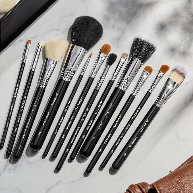 Sigma Beauty Essential Makeup Brushes Set – Professional Grade Makeup Brush Set with Premium Fibers and Sleek, Durable Handles for Face & Eyes, Includes 12 CK001 Black Makeup Brushes-FemmiqueWomen