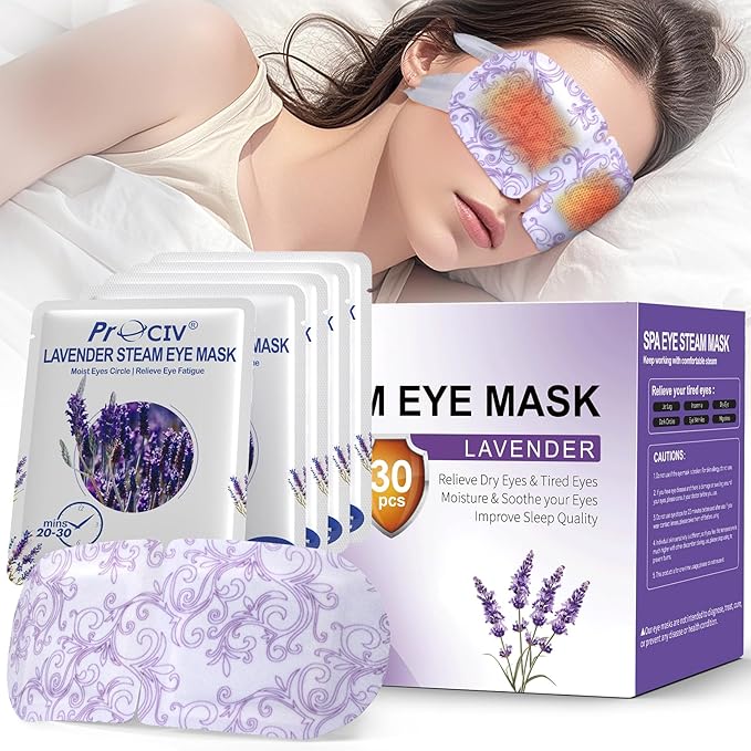 30 Packs Steam Eye Mask Lavender,Warm Compress for Dry Eyes Sleep Mask,Hot Auto Heated Eye Masks Relaxing Items for Women Moist Heat Soothing Eye Fatigue,Disposable Eye Mask for SPA Essentials
