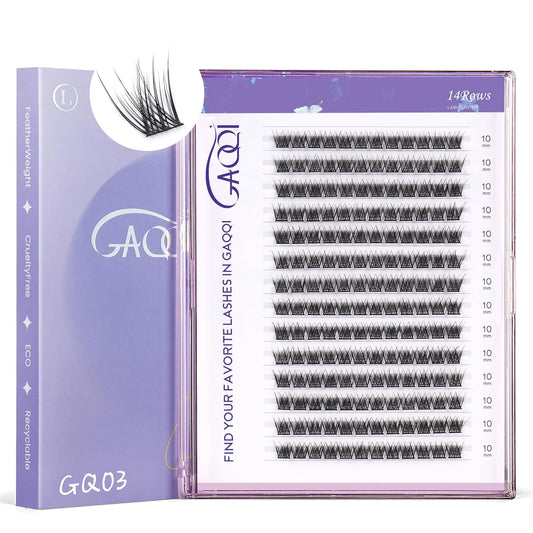 GAQQI Lash Clusters, GQ03 False Eyelashes DIY Lash Extensions D Curl 168PCS Cluster Lashes 10MM, Wispy and Natural Lash Wisps (GQ03,10mm,D Curl)-FemmiqueWomen