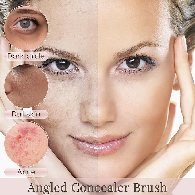 GLO&RAY Angled Concealer Brush with Cap – Flat Top Synthetic Makeup Brush for Under Eye, Spot Coverage, Travel Size Concealer Blending Tool for Liquid & Cream Application (Pink)-FemmiqueWomen