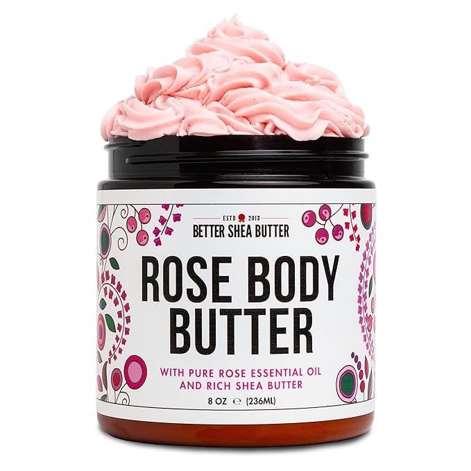 Rose Body Butter for Dry Skin with Whipped Shea Butter and Pure Essential Oil | Ultra Hydrating Rose Lotion for Women | All Natural Moisturizer with No Synthetic Fragrances-FemmiqueWomen