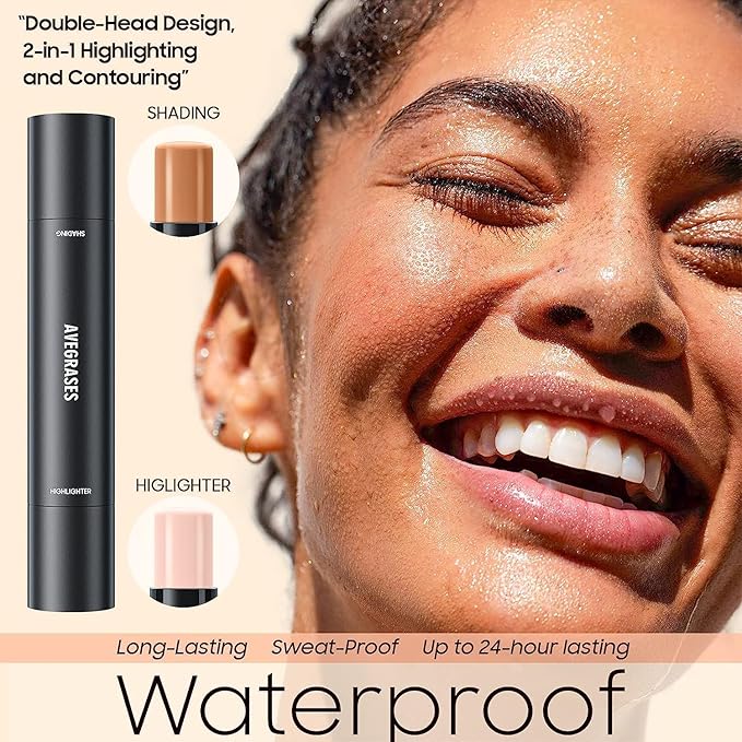 2023 Upgrade Contour Stick, 2 Colors Double-end Contour Highlighter Stick Contour Stick Face Highlighter Contour Makeup Contouring Sticks Cream Concealer (Ivory, Dark Brown)-FemmiqueWomen