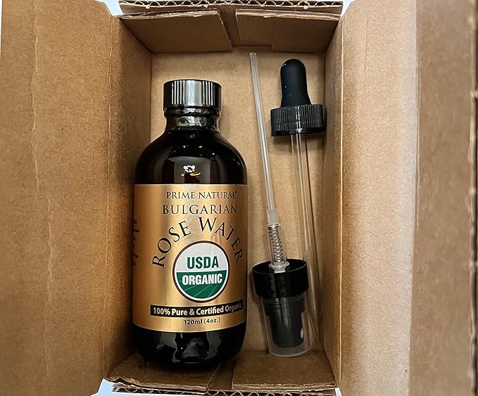 PRIME NATURAL Rose Water Spray 4oz/120ml, USDA Certified Organic, Facial Toner, Hydrating Mist for Face & Hair - Bulgarian, 100% Pure, Natural, Preservative-Free, Moisturizer from Fresh Rose Petals-FemmiqueWomen