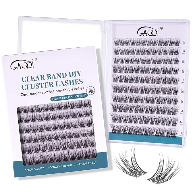 GAQQI Lash Clusters Wispy & Natural Eyelash Clusters Clear Band, 10-14mm Cluster Lashes 120PCS, Cluster Eyelash Extensions C Curl, Cluster Lashes Ultra-thin & Soft Invisivle Band (FEATHER)-FemmiqueWomen
