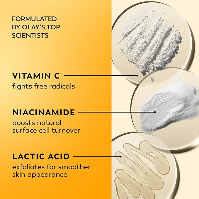 Olay Vitamin C Face Moisturizer, Brightening Cream for Women, Instant Hydration, Evens Tone, Dark Spot & Hyperpigmentation Reduction, Glowing Skin Care - Niaciniamide, Lactic Acid, 1.7 Oz-FemmiqueWomen