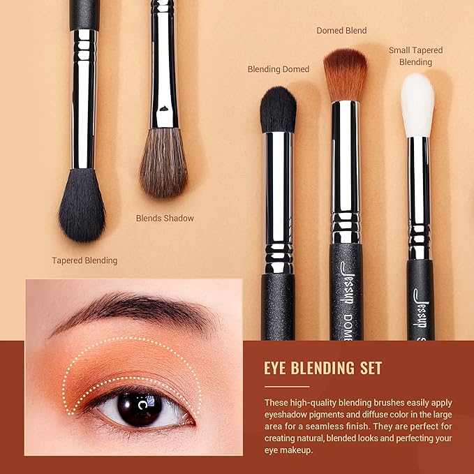 Jessup Eye Makeup Brushes Set Professional Blending Brush for Makeup Eyeshadow 13pcs Premium Synthetic Blender Brush Makeup Black T338-FemmiqueWomen