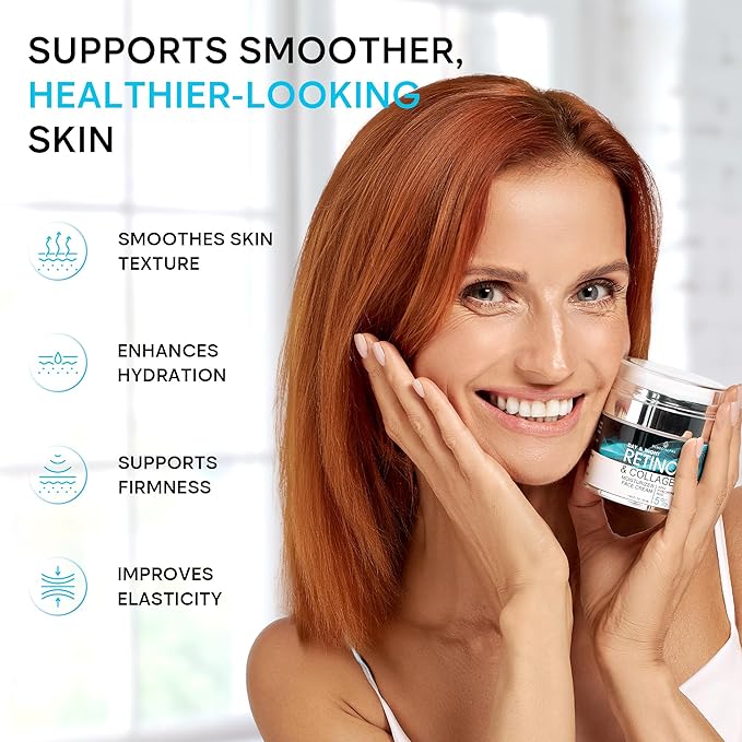Face Moisturizer Retinol Cream, Anti Aging Neck Firming Cream, Collagen Day & Night Face Cream with Hyaluronic Acid for Women & Men, 1.85 Fl Oz-FemmiqueWomen