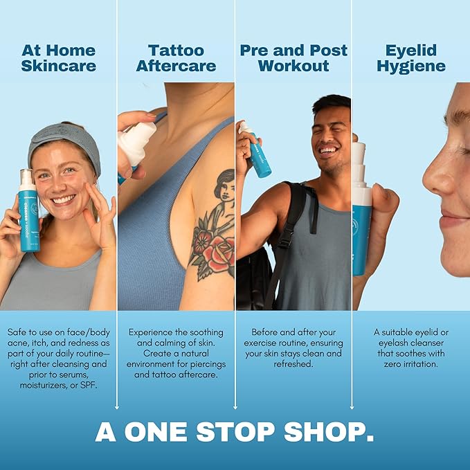 Hypochlorous Acid Spray – HOCl Face & Body Mist for Acne, Eczema & Irritation – Multi-Purpose Skin Repair – Eyelid Cleanser, Post-Workout/Procedure, Scalp & Sensitive Skin (2 oz+6.8 oz)-FemmiqueWomen