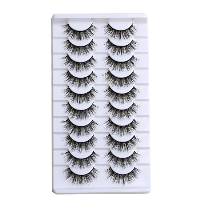 SUNWELL False Eyelashes 14mm Mink Lashes Natural Look 3D Faux Mink Lashes Manga Lashes Strips Soft Wispy Luxury Volume Fake Lashes 10 Pairs Pack-FemmiqueWomen