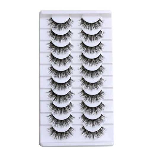 SUNWELL False Eyelashes 14mm Mink Lashes Natural Look 3D Faux Mink Lashes Manga Lashes Strips Soft Wispy Luxury Volume Fake Lashes 10 Pairs Pack-FemmiqueWomen