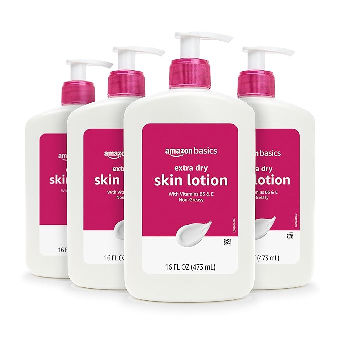 Amazon Basics Body Lotion for Extra-Dry Skin with Vitamins B5 & E, Clean Scent, 16 fl oz, Pack of 4 (Previously Solimo)-FemmiqueWomen