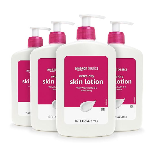 Amazon Basics Body Lotion for Extra-Dry Skin with Vitamins B5 & E, Clean Scent, 16 fl oz, Pack of 4 (Previously Solimo)-FemmiqueWomen