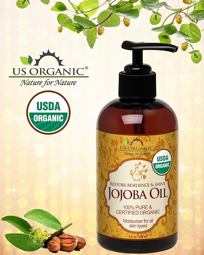 US Organic Jojoba Oil, USDA Certified Organic,100% Pure & Natural, Cold Pressed Virgin, Unrefined, Haxane Free, Sourced from Middle East directly (Large (8oz, 240ml))-FemmiqueWomen
