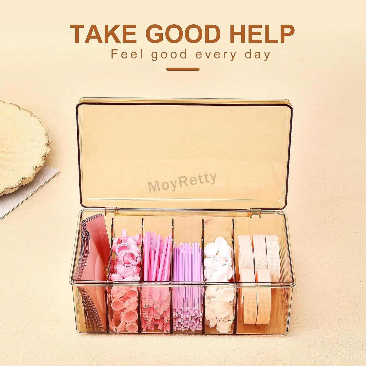 MoyRetty Acrylic Lash Extension Organizer, Large Capacity Eyelash Extension Supplies Storage Container Box, Neatly Store and Organize Your Lash Supplies (Amber)-FemmiqueWomen