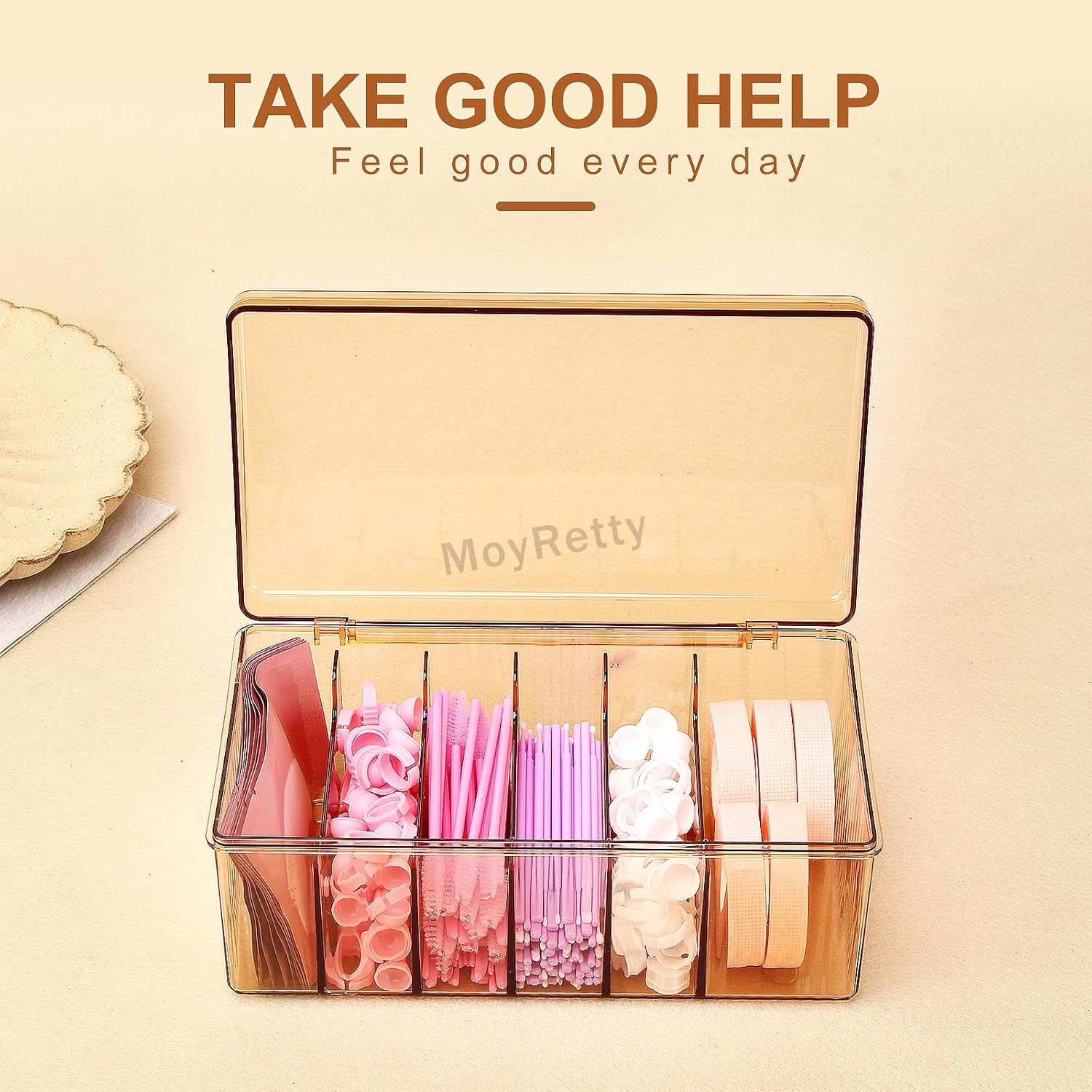MoyRetty Acrylic Lash Extension Organizer, Large Capacity Eyelash Extension Supplies Storage Container Box, Neatly Store and Organize Your Lash Supplies (Amber)-FemmiqueWomen
