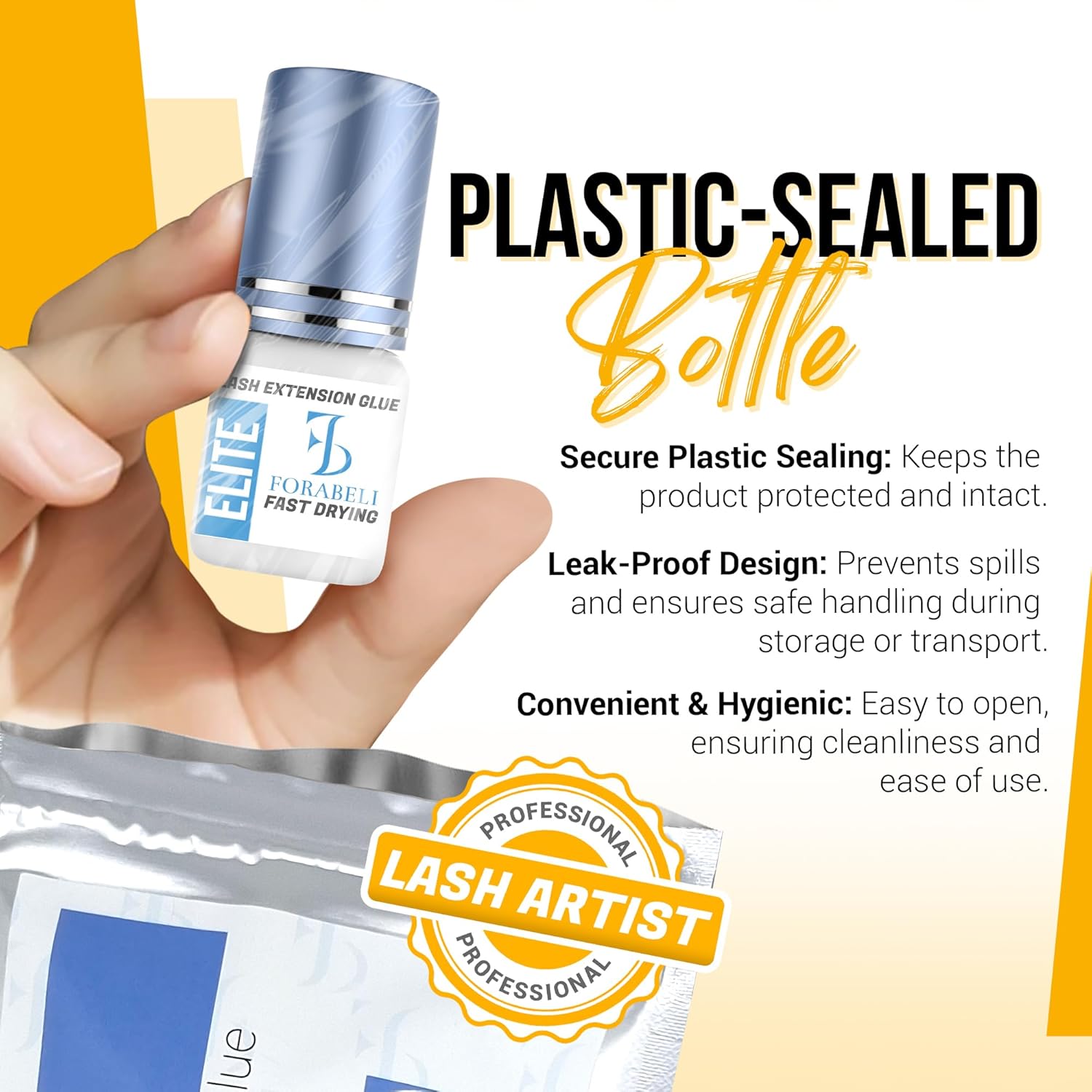 Forabeli Elite Eyelash Extension Glue - 1 Sec Fast Dry, 7 Week Retention, Maximum Bonding Power, Black Lash Adhesive for Professional Use-FemmiqueWomen