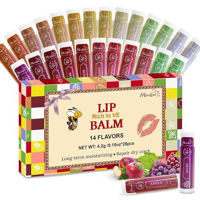 28 Pack Lip Balm,Natural Lip Balm Bulk with Vitamin E and Coconut Oil,14 Flavored Lip Balm Set, Lip Care Product, Moisturizing & Soothing Chapped Lips,Bulk Gifts for Women Party Favors-FemmiqueWomen