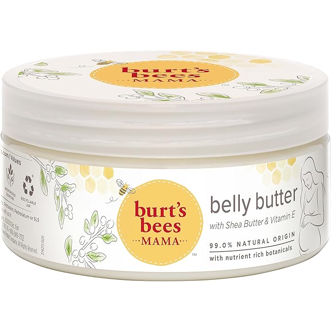 Burt's Bees Mama Belly Butter Stretch Mark Cream for Pregnancy Massages Body & Reduces Scar Appearance, Prenatal & Postnatal Tummy Skin Care, Shea Butter & Vitamin E Rich Formula, 6.5 Oz (Pack of 3)-FemmiqueWomen