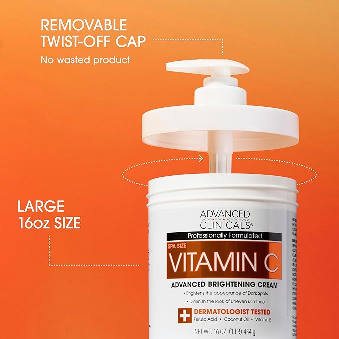 Advanced Clinicals Vitamin C Cream Visibly Brightening Body Lotion | Vitamin C Moisturizer Skin Care Body Cream For Women & Men Visibly Improves Look Of Dark Spots & Uneven Skin Tone, W/Travel Size-FemmiqueWomen